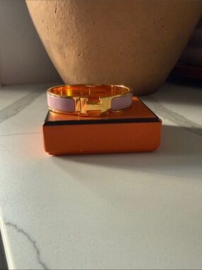 Hermes Pink & Gold Clic H Bracelet PM size